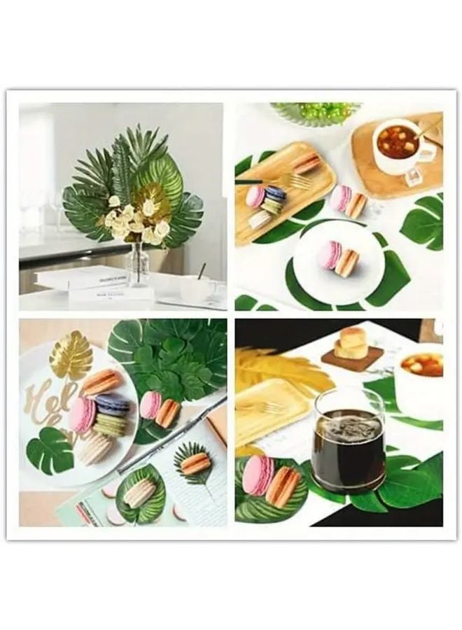 Green Artificial Tropical Palm Leaves Monstera Safari Jungle Decor Set 82 Pcs - Image 5